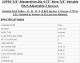 2VP50-7/8'',Masterdrive ,Dia 4.75'',Bore 7/8'' ,Variable Pitch Adjustable ,2 Grooves