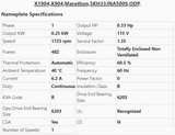 X1904, X904, Marathon, 1/3Hp, 1725 Rpm, 115V, Frame:48Z, 5KH33JNA500S, ODP,