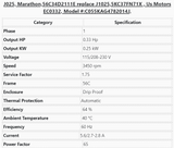 J025, Marathon, 1/3Hp, 3450 Rpm, 115/208-230V, Fr:56c, 56C34D2111E, DP,