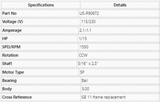 US-R90672, Rotom, 1/15Hp, 1550 Rpm, 115-230 Volts, Rotation CCW,