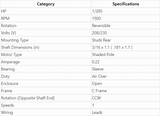 T1-R617, Rotom, 1/285Hp, 1900 Rpm, 208-230 Volts, Open enclosure,