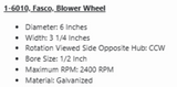 1-6010, Fasco, Blower Wheel,  3 1/4" W, CCW, 2400 Rpm,